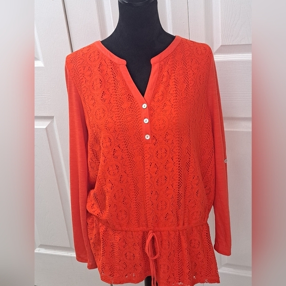 Style & Co Cherry Ted Crocheted Tunic With Tab Sleeves    Size XL - Picture 1 of 9